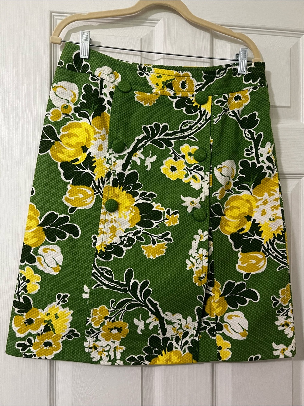 Talbots Women’s 8 Green Yellow White Floral Waffle Cotton A-Line Knee Skirt